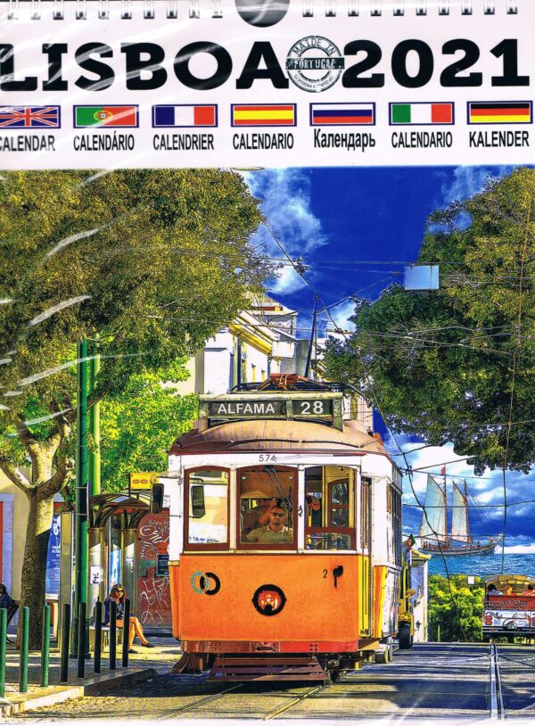 Calendário Grande de Lisboa 2021 com 12 Imagens - Imagem de Elétrico