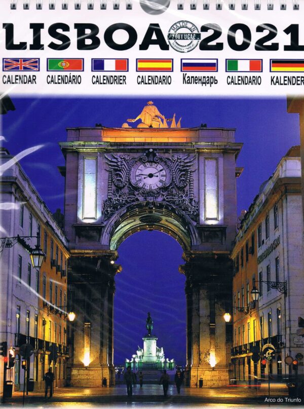 Calendário Grande de Lisboa 2021 com 12 Imagens - Arco da Rua Augusta à noite