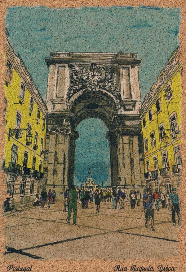 postal de cortiça arco da rua augusta em pintura