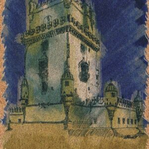 postal de cortiça torre de belém em pintura