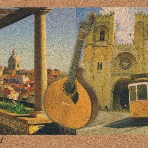 postal de cortiça guitarra portuguesa e imagens de lisboa
