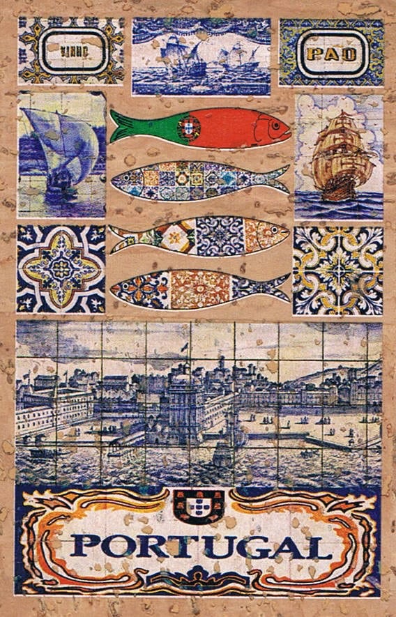 Magnético de Cortiça Portugal com imagens de Azulejos e Sardinha