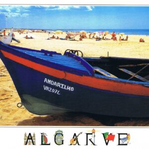 Postal de Papel do Algarve, barco praia de monte gordo