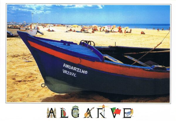 Postal de Papel do Algarve, barco praia de monte gordo