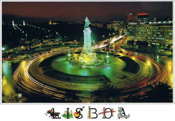 Postal de Papel com Imagem Praça Marquês de Pombal à Noite
