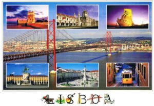 Postal de Papel com Imagens de Lisboa e Ponte 25 de Abril