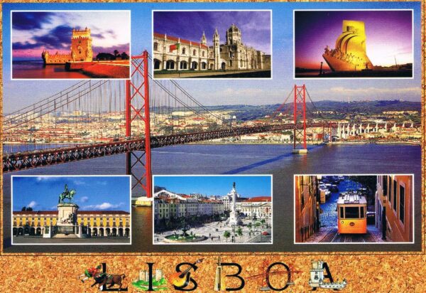 Postal de Papel com Imagens de Lisboa e ponte 25 de abril