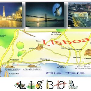 Postal de Papel com Imagens de Lisboa e Mapa