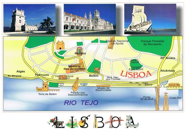 Postal de Papel com Imagens de Lisboa e Mapa