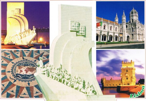 Postal de Papel com Imagens de Lisboa e monumento dos Descobridores