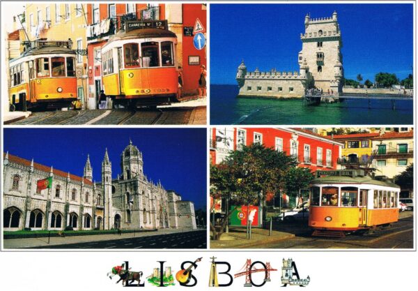 Postal de Papel com imagens de Lisboa e elétricos