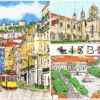 Postal de Papel com imagens de Lisboa em pintura