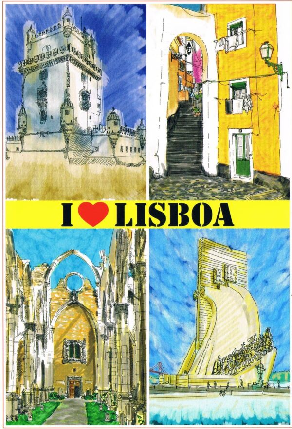 Postal de Papel com imagens de Lisboa em pintura