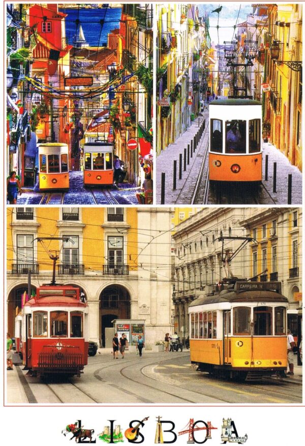 Postal de Papel com imagens de Elétricos de Lisboa