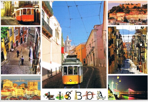 Postal de Papel com Imagens de Lisboa e elétricos