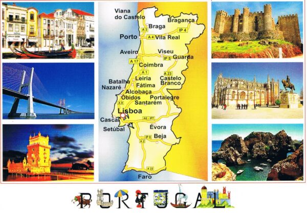 Postal de Papel Imagens de Portugal e mapa