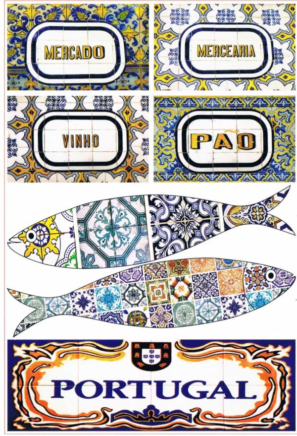 Postal de Papel Imagens de Sardinhas e Azulejos Portugal