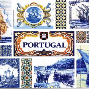 Postal de Papel com Imagens de Caravelas e Azulejos