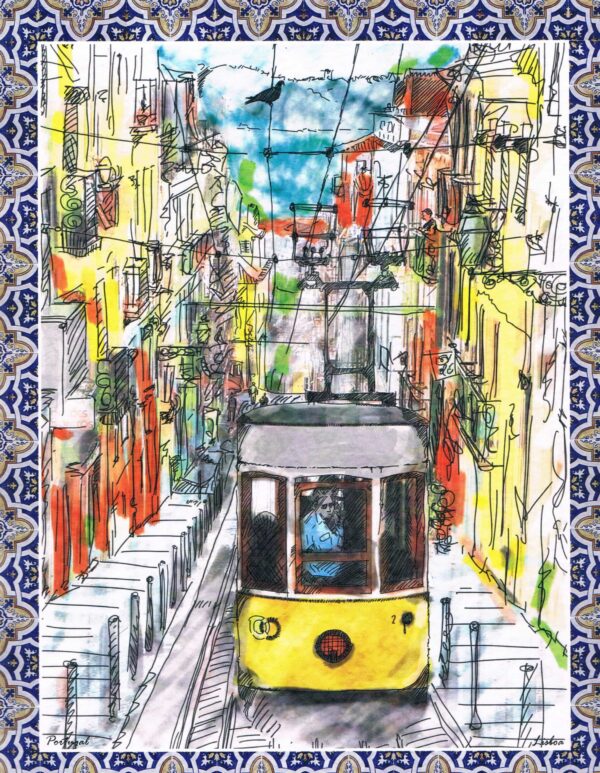 Serigrafia Elétrico elevador da Bica em Pintura e azulejos